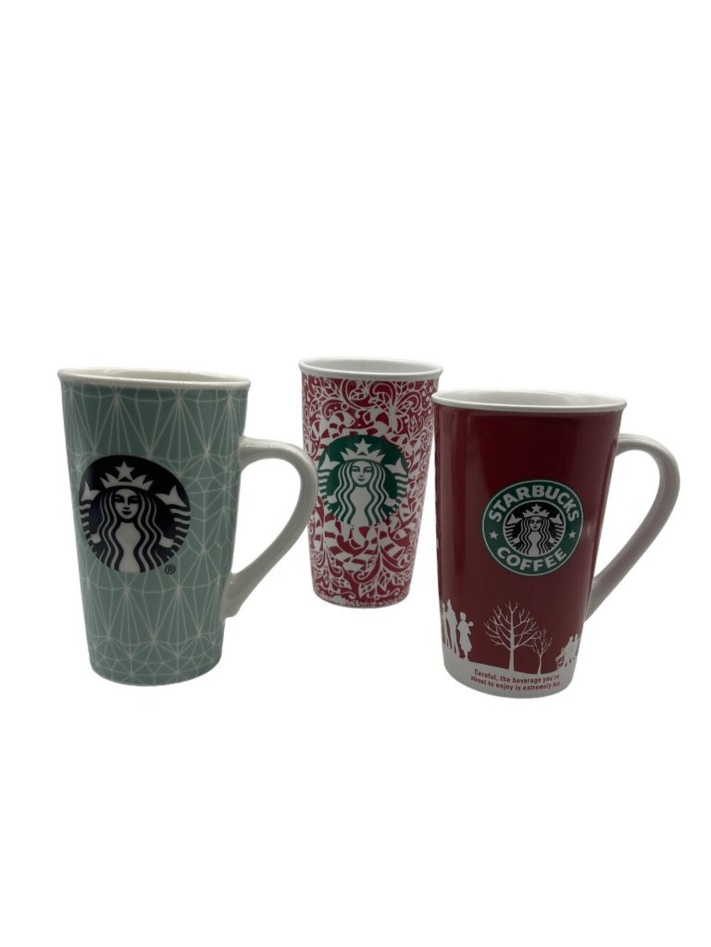 Starbucks Ceramic Coffee Mug Set Of 3 Red & Green Holiday Edition 12 Oz Collecti